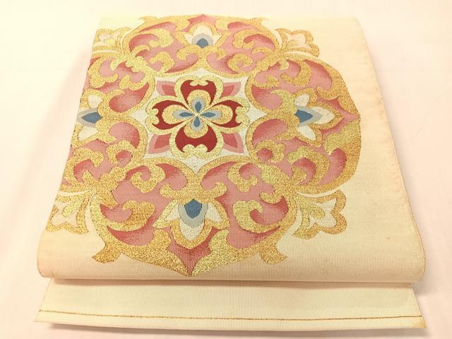 平和屋着物●爪掻き本綴れ　八寸名古屋帯　正倉院花文　金銀糸　正絹　逸品　CABJ7263vp