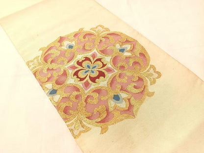 平和屋着物●爪掻き本綴れ　八寸名古屋帯　正倉院花文　金銀糸　正絹　逸品　CABJ7263vp