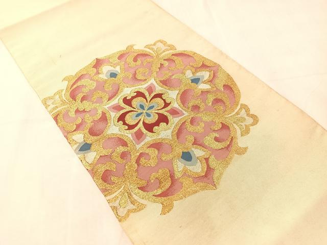 平和屋着物●爪掻き本綴れ　八寸名古屋帯　正倉院花文　金銀糸　正絹　逸品　CABJ7263vp