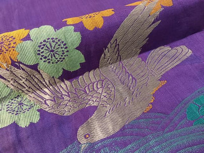 平和屋着物●アンティーク　大正ロマン　両面　六通柄京袋帯　飛鳥花文　鳩　正絹　逸品　CABJ7265vp