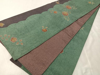 平和屋着物●本場縞大島紬地　全通柄袋帯　手描き　絞り　舞花文　金彩　正絹　逸品　CABJ7267vp