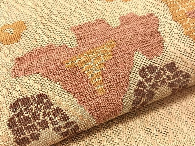 平和屋着物●佐賀羅錦　八寸名古屋帯　草花文　金糸　帯反物　正絹　逸品　CABJ7268vp