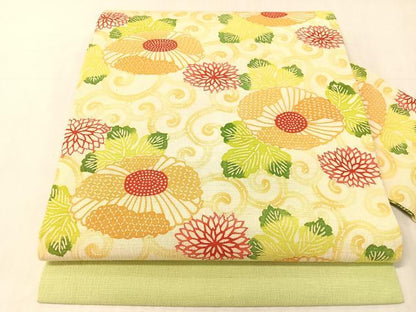 平和屋着物●九寸名古屋帯　紬地　型染め　菊唐草文　正絹　逸品　CABJ7269vp