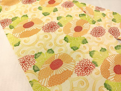 平和屋着物●九寸名古屋帯　紬地　型染め　菊唐草文　正絹　逸品　CABJ7269vp