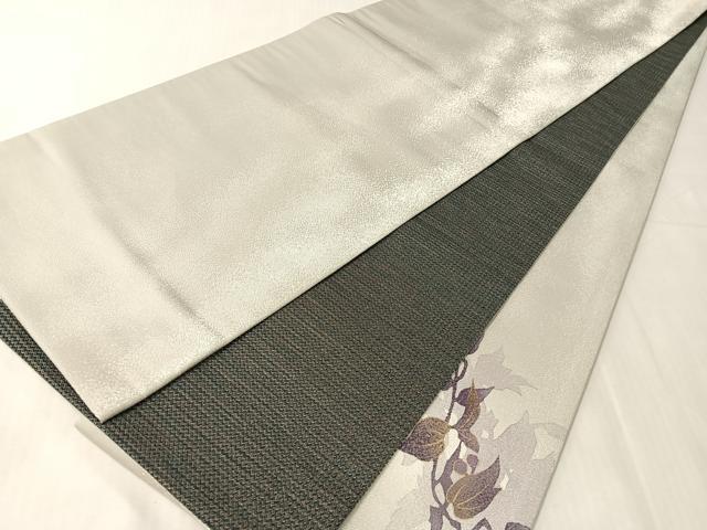 平和屋着物●両面　太鼓柄袋帯　枝木の実　銀通し地　正絹　逸品　CABJ7281vp
