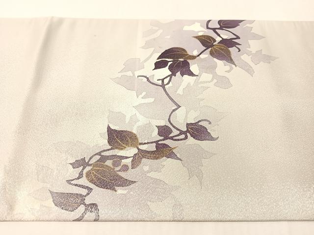 平和屋着物●両面　太鼓柄袋帯　枝木の実　銀通し地　正絹　逸品　CABJ7281vp