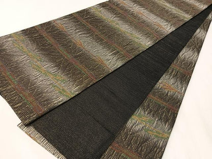 平和屋着物●全通柄袋帯　櫛織　横段吉祥文　金糸　正絹　逸品　CABJ7285vp
