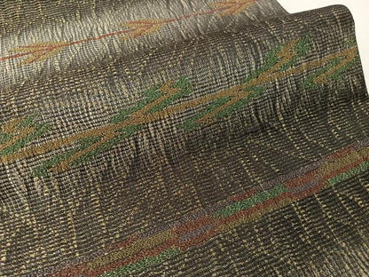 平和屋着物●全通柄袋帯　櫛織　横段吉祥文　金糸　正絹　逸品　CABJ7285vp