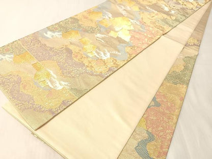 平和屋着物●六通柄袋帯　道長破れ箔散らし　金糸　正絹　逸品　未使用　CABJ7286vp