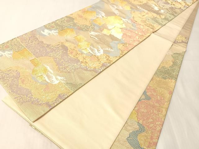 平和屋着物●六通柄袋帯　道長破れ箔散らし　金糸　正絹　逸品　未使用　CABJ7286vp