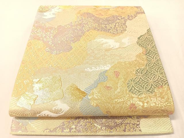 平和屋着物●六通柄袋帯　道長破れ箔散らし　金糸　正絹　逸品　未使用　CABJ7286vp