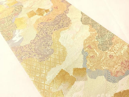 平和屋着物●六通柄袋帯　道長破れ箔散らし　金糸　正絹　逸品　未使用　CABJ7286vp