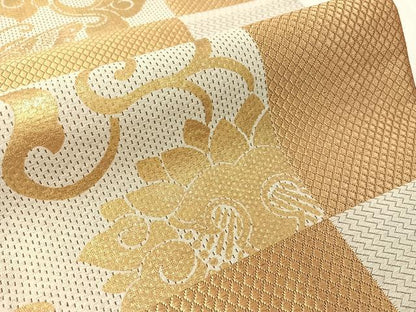 平和屋着物●全通柄袋帯　市松花蝶文　金彩　正絹　逸品　CABJ7289vp