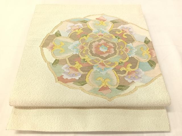 平和屋着物●爪掻き本綴れ　八寸名古屋帯　鏡裏花文　金糸　正絹　逸品　CABJ7292vp
