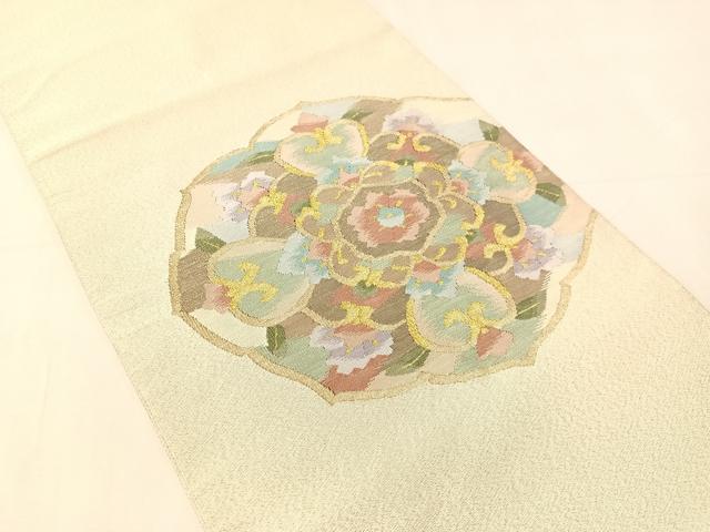 平和屋着物●爪掻き本綴れ　八寸名古屋帯　鏡裏花文　金糸　正絹　逸品　CABJ7292vp