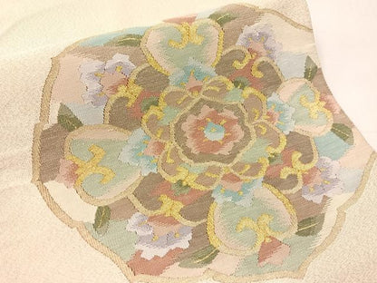 平和屋着物●爪掻き本綴れ　八寸名古屋帯　鏡裏花文　金糸　正絹　逸品　CABJ7292vp
