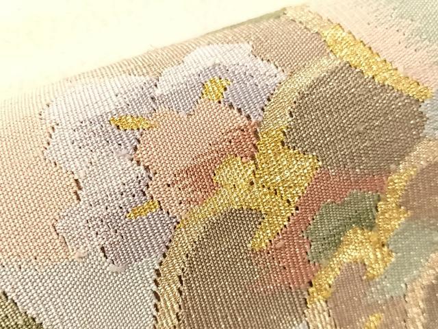 平和屋着物●爪掻き本綴れ　八寸名古屋帯　鏡裏花文　金糸　正絹　逸品　CABJ7292vp