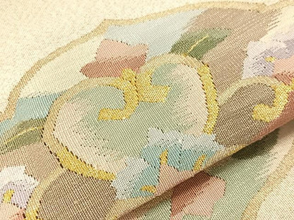 平和屋着物●爪掻き本綴れ　八寸名古屋帯　鏡裏花文　金糸　正絹　逸品　CABJ7292vp