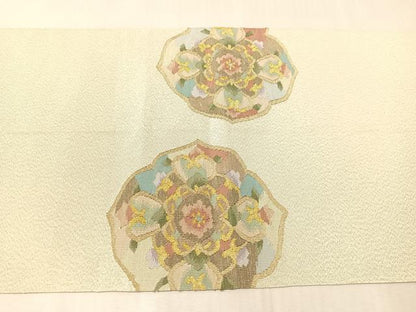平和屋着物●爪掻き本綴れ　八寸名古屋帯　鏡裏花文　金糸　正絹　逸品　CABJ7292vp