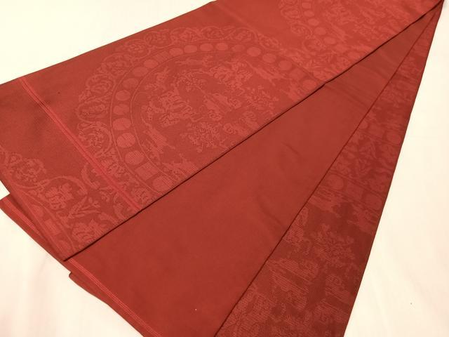 平和屋着物●西陣　川島織物　全通柄　本袋帯　狩猟文　蘇芳色　正絹　逸品　CABJ7293vp