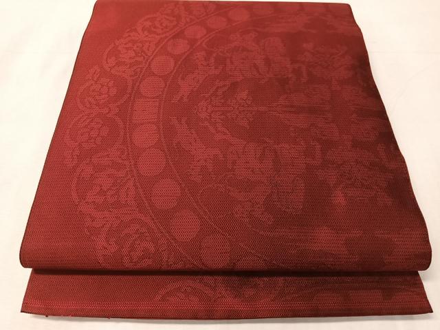 平和屋着物●西陣　川島織物　全通柄　本袋帯　狩猟文　蘇芳色　正絹　逸品　CABJ7293vp