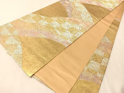 平和屋着物●六通柄袋帯　唐織　市松　金糸　引箔　正絹　逸品　CABJ7295vp