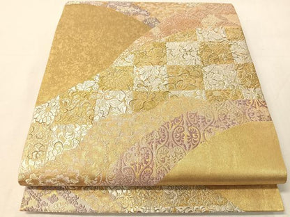 平和屋着物●六通柄袋帯　唐織　市松　金糸　引箔　正絹　逸品　CABJ7295vp