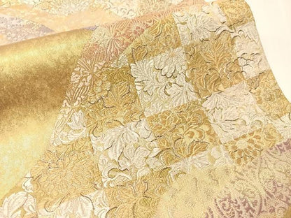 平和屋着物●六通柄袋帯　唐織　市松　金糸　引箔　正絹　逸品　CABJ7295vp