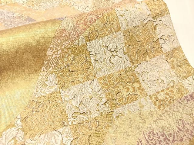 平和屋着物●六通柄袋帯　唐織　市松　金糸　引箔　正絹　逸品　CABJ7295vp