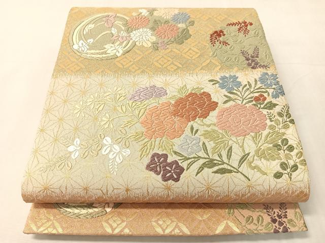 平和屋着物●六通柄袋帯　唐織　砂金綴　横段花丸文　金糸　正絹　逸品　CABJ7296vp