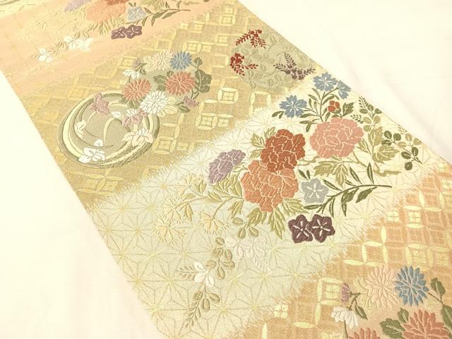 平和屋着物●六通柄袋帯　唐織　砂金綴　横段花丸文　金糸　正絹　逸品　CABJ7296vp