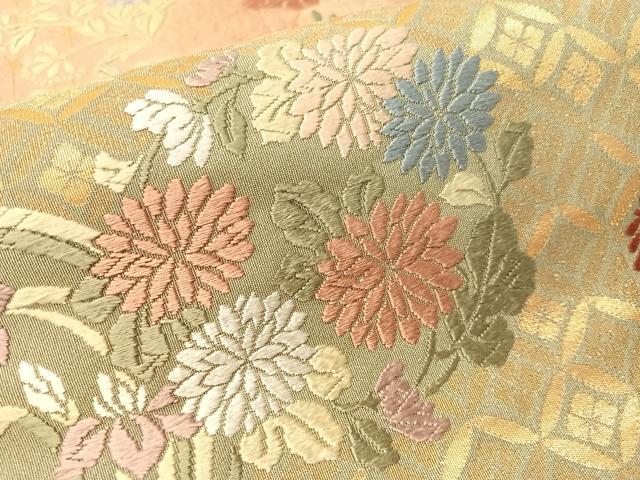 平和屋着物●六通柄袋帯　唐織　砂金綴　横段花丸文　金糸　正絹　逸品　CABJ7296vp