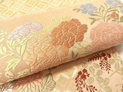 平和屋着物●六通柄袋帯　唐織　砂金綴　横段花丸文　金糸　正絹　逸品　CABJ7296vp