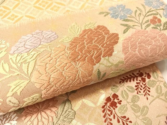 平和屋着物●六通柄袋帯　唐織　砂金綴　横段花丸文　金糸　正絹　逸品　CABJ7296vp