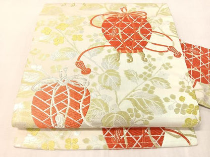 平和屋着物●九寸名古屋帯　唐織　仕覆文　金銀糸　正絹　逸品　CABJ7298vp