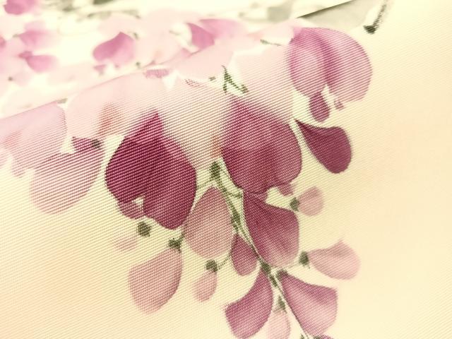 平和屋着物●塩瀬　九寸開き名古屋帯　手描き　藤花房　正絹　逸品　CABJ7299vp