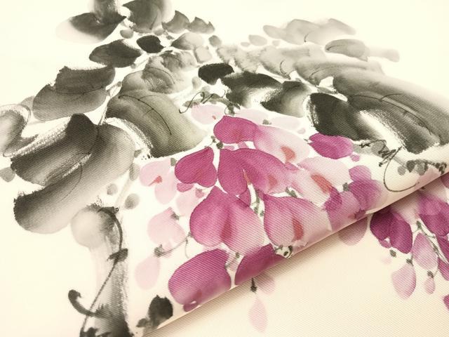 平和屋着物●塩瀬　九寸開き名古屋帯　手描き　藤花房　正絹　逸品　CABJ7299vp