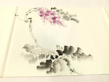 平和屋着物●塩瀬　九寸開き名古屋帯　手描き　藤花房　正絹　逸品　CABJ7299vp