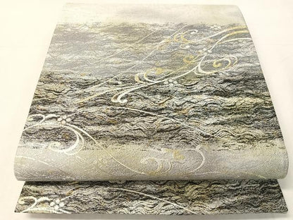 平和屋着物●六通柄袋帯　唐草霞　金銀糸　正絹　逸品　未使用　CABJ7303vp