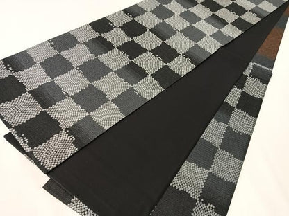 平和屋着物●六通柄袋帯　市松鹿の子文　正絹　逸品　未使用　CABJ7304vp