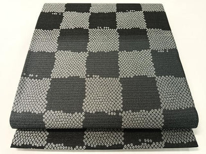 平和屋着物●六通柄袋帯　市松鹿の子文　正絹　逸品　未使用　CABJ7304vp