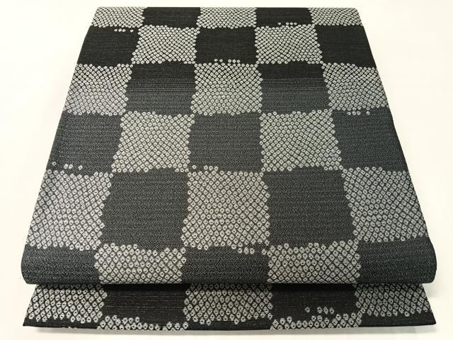 平和屋着物●六通柄袋帯　市松鹿の子文　正絹　逸品　未使用　CABJ7304vp