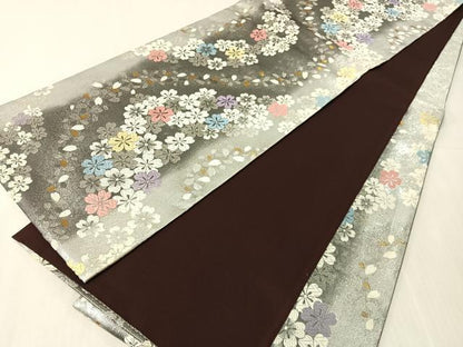 平和屋着物●六通柄袋帯　唐織　舞桜　金銀糸　正絹　逸品　CABJ7306vp