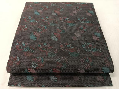 平和屋着物●全通柄　九寸開き名古屋帯　蓑亀　花鳥丸文　京都きもの友禅扱い　正絹　逸品　未使用　CABJ7307vp