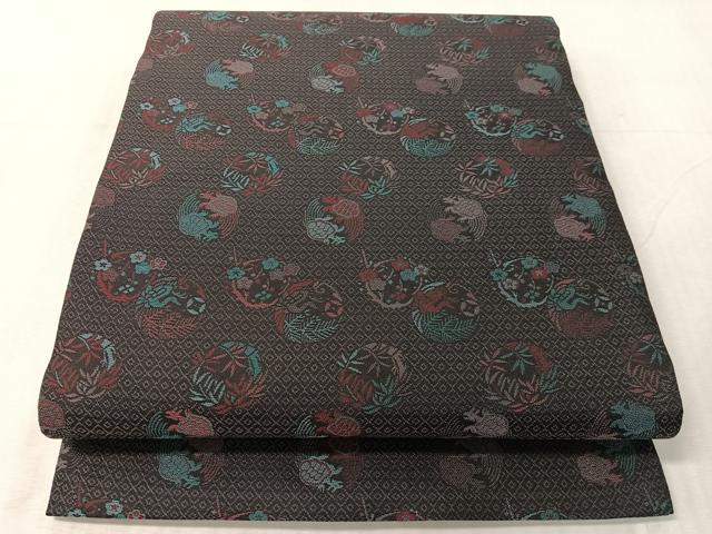 平和屋着物●全通柄　九寸開き名古屋帯　蓑亀　花鳥丸文　京都きもの友禅扱い　正絹　逸品　未使用　CABJ7307vp