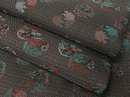 平和屋着物●全通柄　九寸開き名古屋帯　蓑亀　花鳥丸文　京都きもの友禅扱い　正絹　逸品　未使用　CABJ7307vp