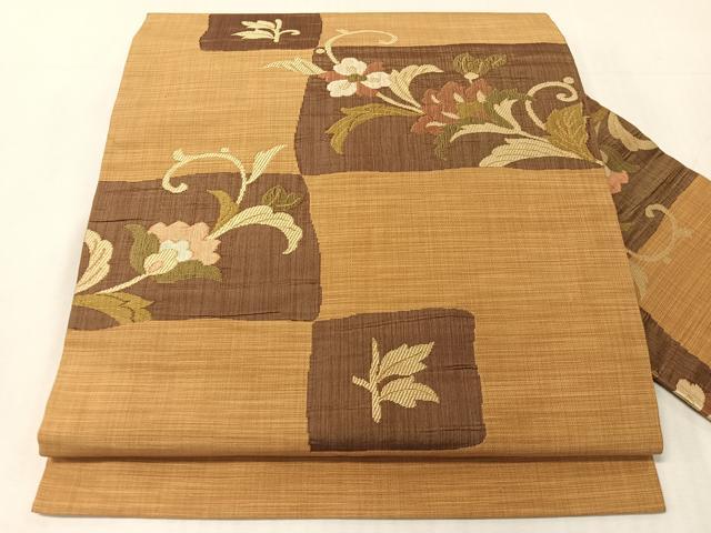 平和屋着物●九寸名古屋帯　市松更紗文　正絹　逸品　CABJ7308vp