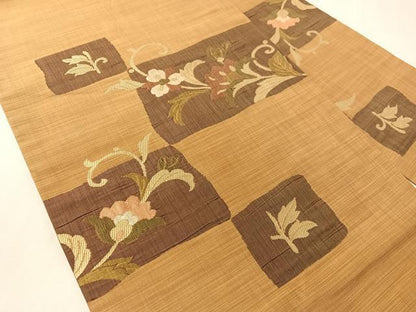 平和屋着物●九寸名古屋帯　市松更紗文　正絹　逸品　CABJ7308vp