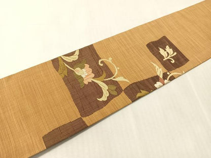 平和屋着物●九寸名古屋帯　市松更紗文　正絹　逸品　CABJ7308vp