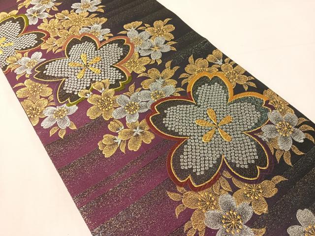 平和屋着物●京の名門　じゅらく謹製　六通柄袋帯　唐織　舞桜　金銀糸　正絹　逸品　CABJ7309vp